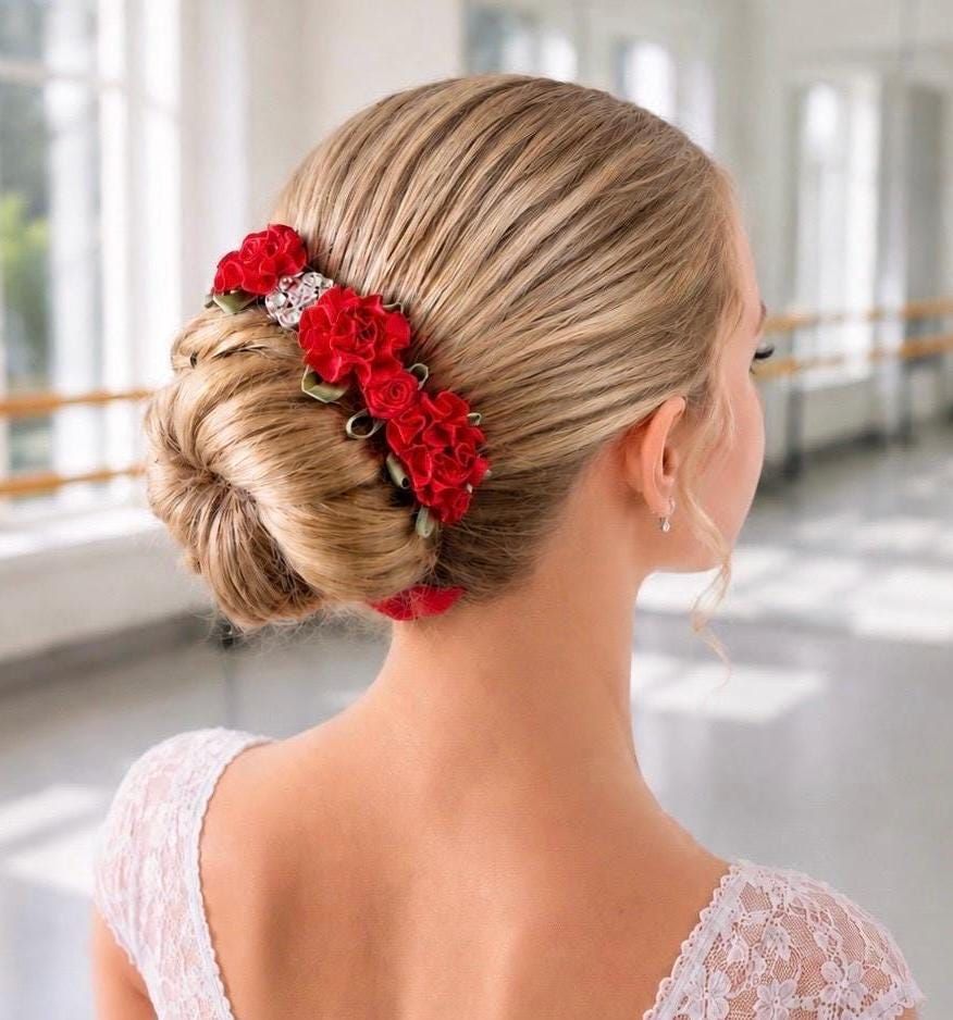 Blonde Updo With Floral Rhinestone Accessory — Dance Recital Hairstyles