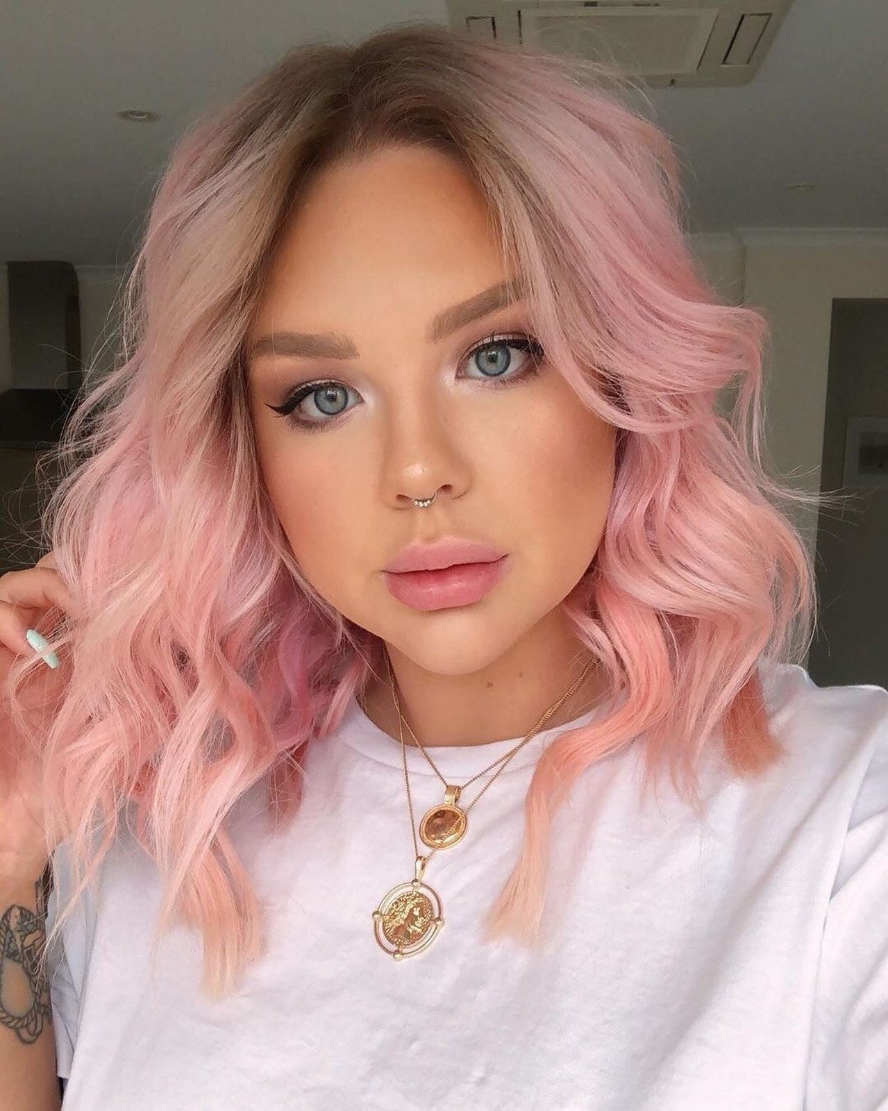 Vibrant Pastel Pink Collarbone Waves — Pastel Hair