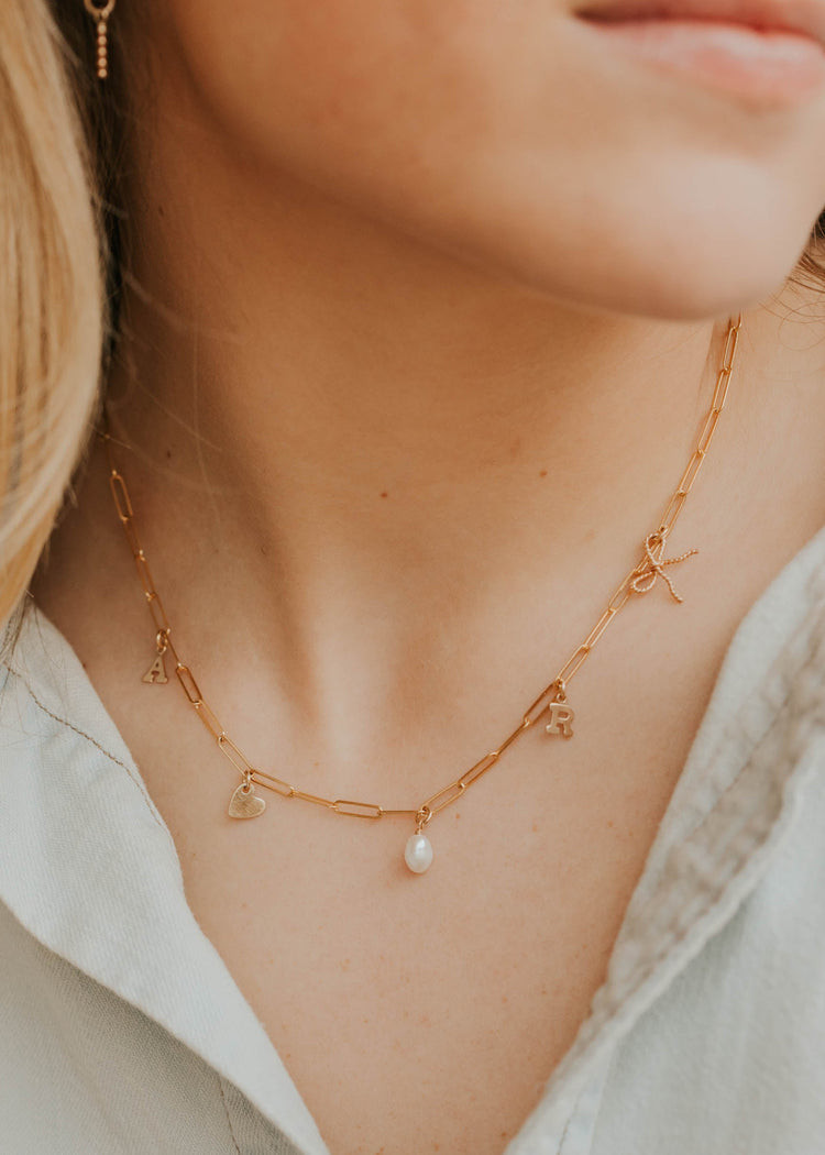 Paperclip Chain with Diverse Charms and Pearl Paperclip Chain with Diverse Charms and Pearl — Charm Necklaces