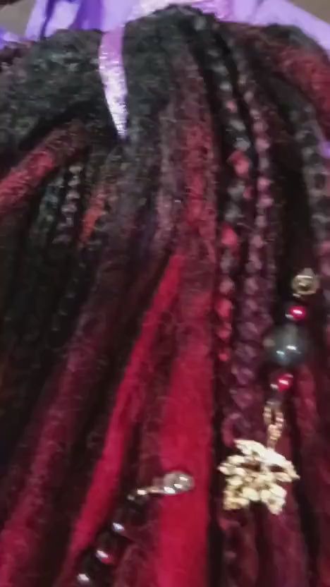 Mid-Back Thick Red Ombre Locs with Braids and Beads Mid-Back Thick Red Ombre Locs with Braids and Beads — Red Locs