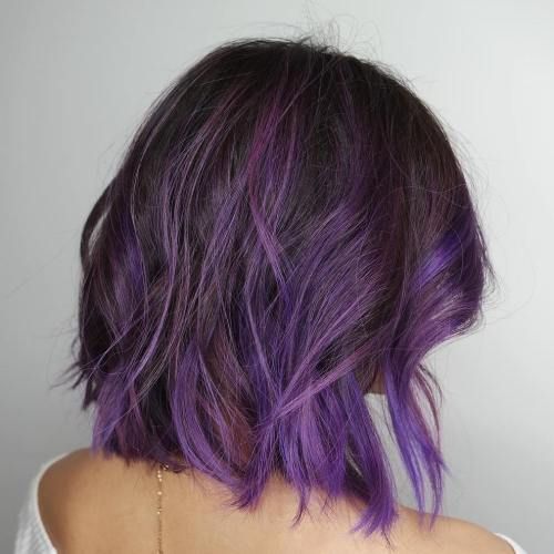 Collarbone Bob Purple Highlights Collarbone Bob Purple Highlights — Galaxy Hair