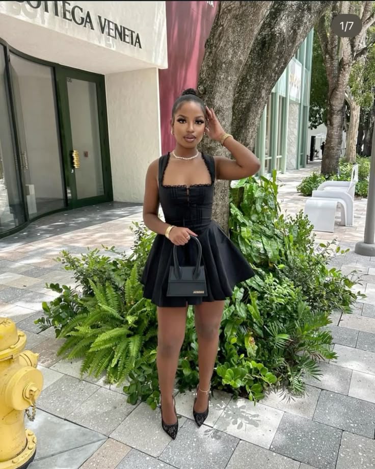 Corset-Style Black Mini Dress with Flared Skirt — Little Black Dresses