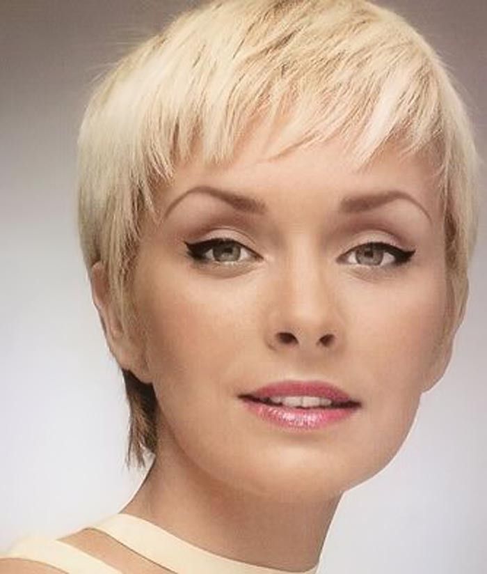 Platinum Pixie With Wispy Bangs Platinum Pixie With Wispy Bangs — Pixie Cut for Round Face