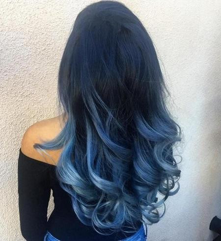 Mid-Back Wavy Blue Ombre Lengths — Dark Blue Hair