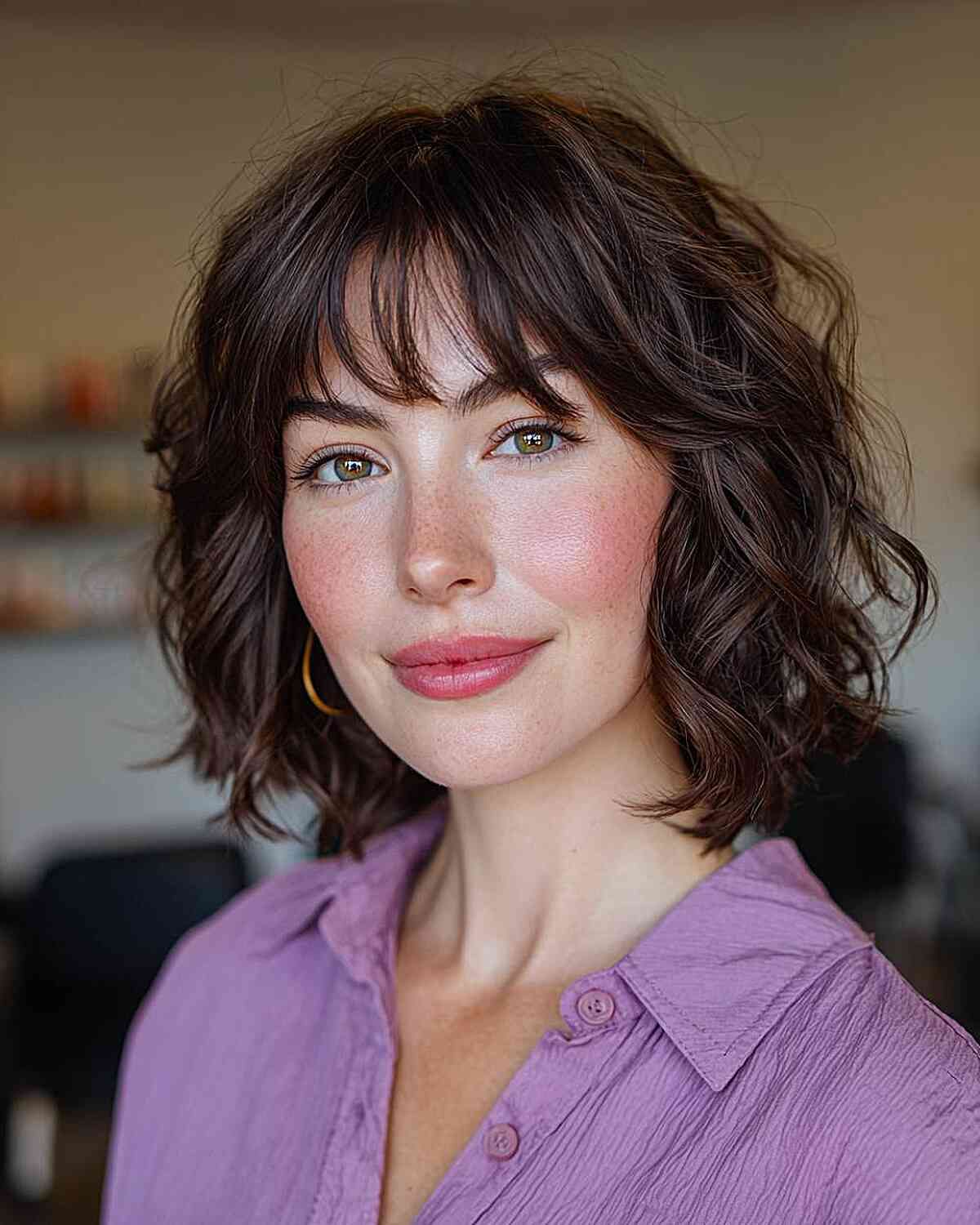 Dark Brown Shaggy Bob Full Bangs Grow Out Dark Brown Shaggy Bob Full Bangs Grow Out