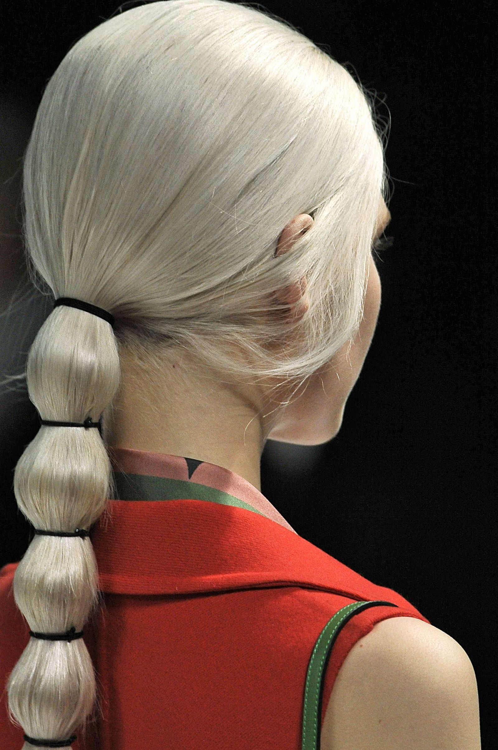 Striking Platinum Blonde Bubble Ponytail Striking Platinum Blonde Bubble Ponytail