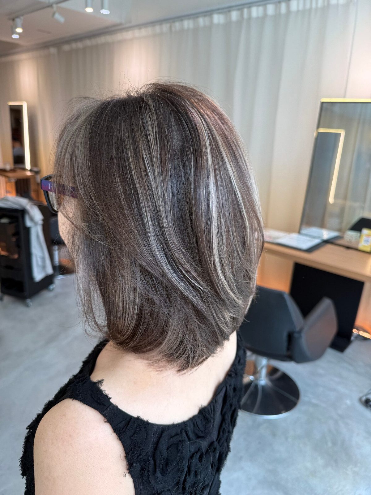 Dark Brown Bob With Gray Highlights Dark Brown Bob With Gray Highlights — Gray Blending for Dark Hair