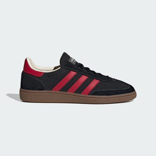 Bold Red Stripes on Black Adidas Handball Spezial Sneakers Bold Red Stripes on Black Adidas Handball Spezial Sneakers — Adidas Spezial Outfits
