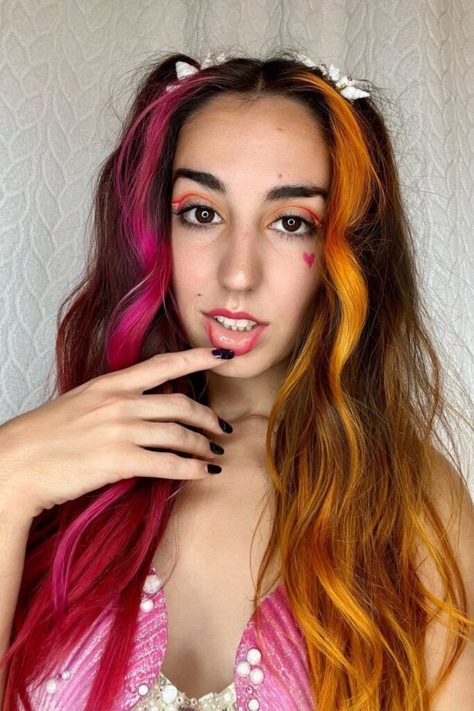 Pink and Orange Split Dye Pink and Orange Split Dye — Mermaid Hair