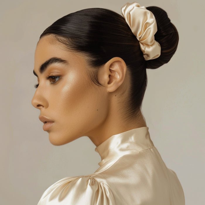 Dark Brown Bun With Satin Scrunchie — Slick Back Bun