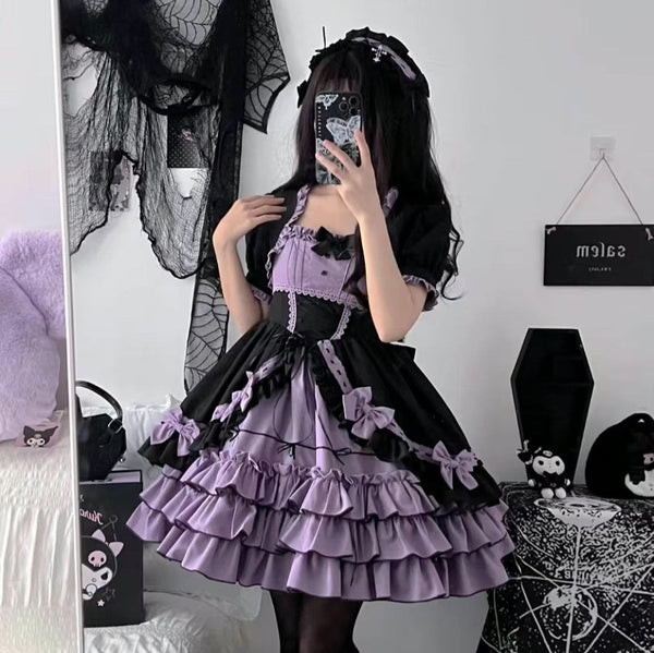 Lolita-Inspired Ruffled Dress in Purple and Black — Pastel Goth Outfits