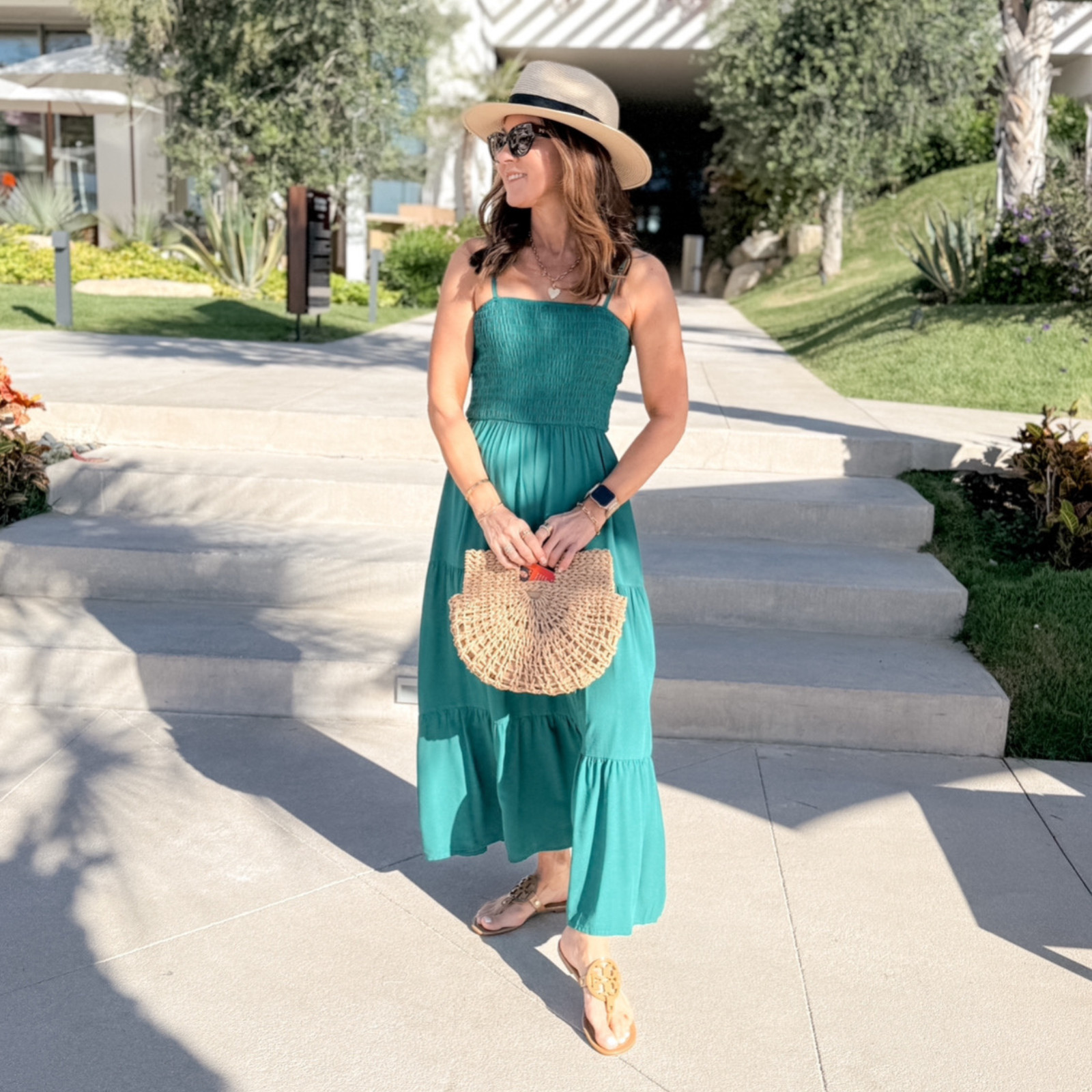Teal Smocked Maxi Dress for Effortless Resort Style — Mexico Vacation Outfits