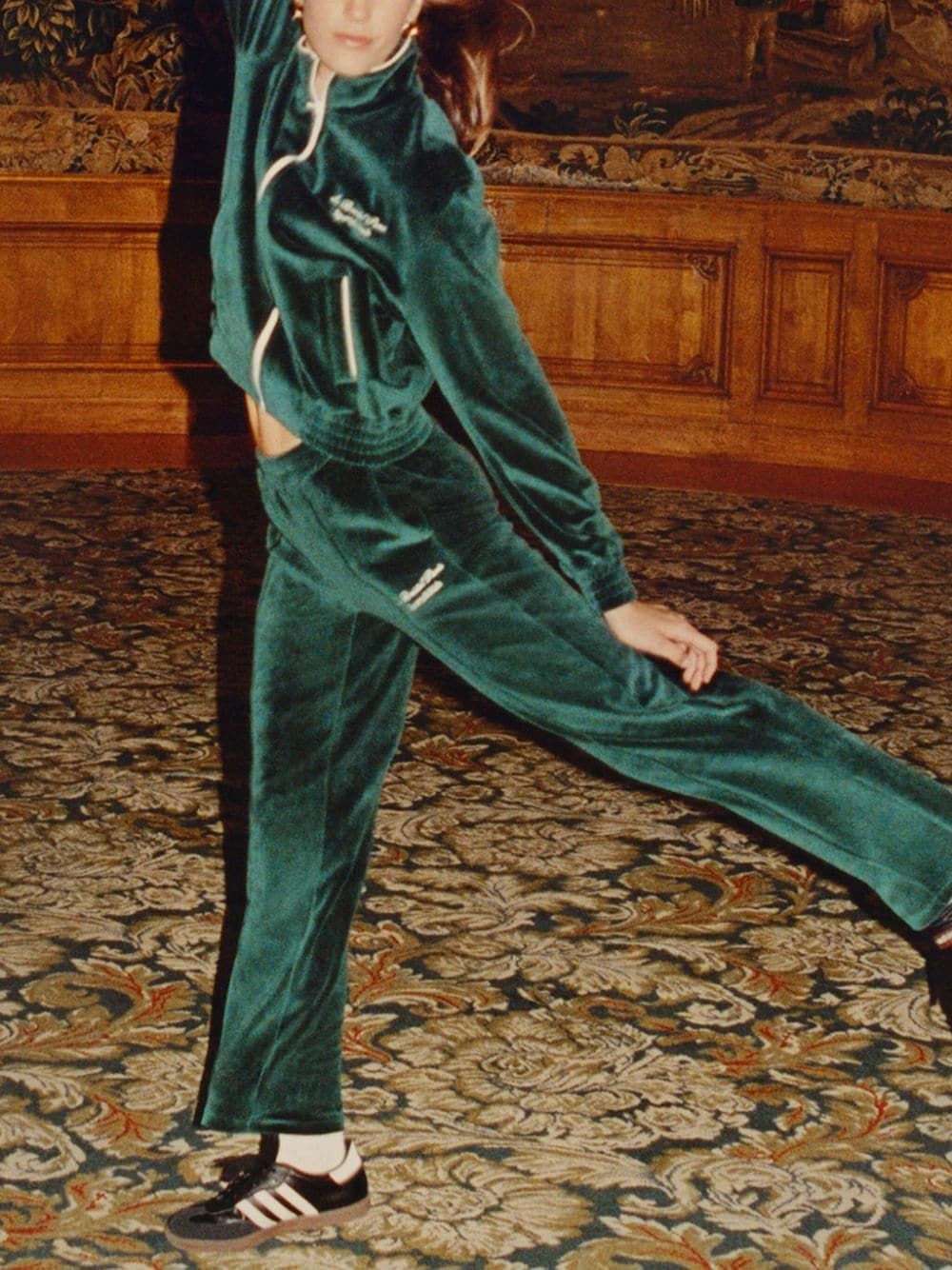 Emerald Green Velour Tracksuit for Athleisure — Track Jacket Outfits