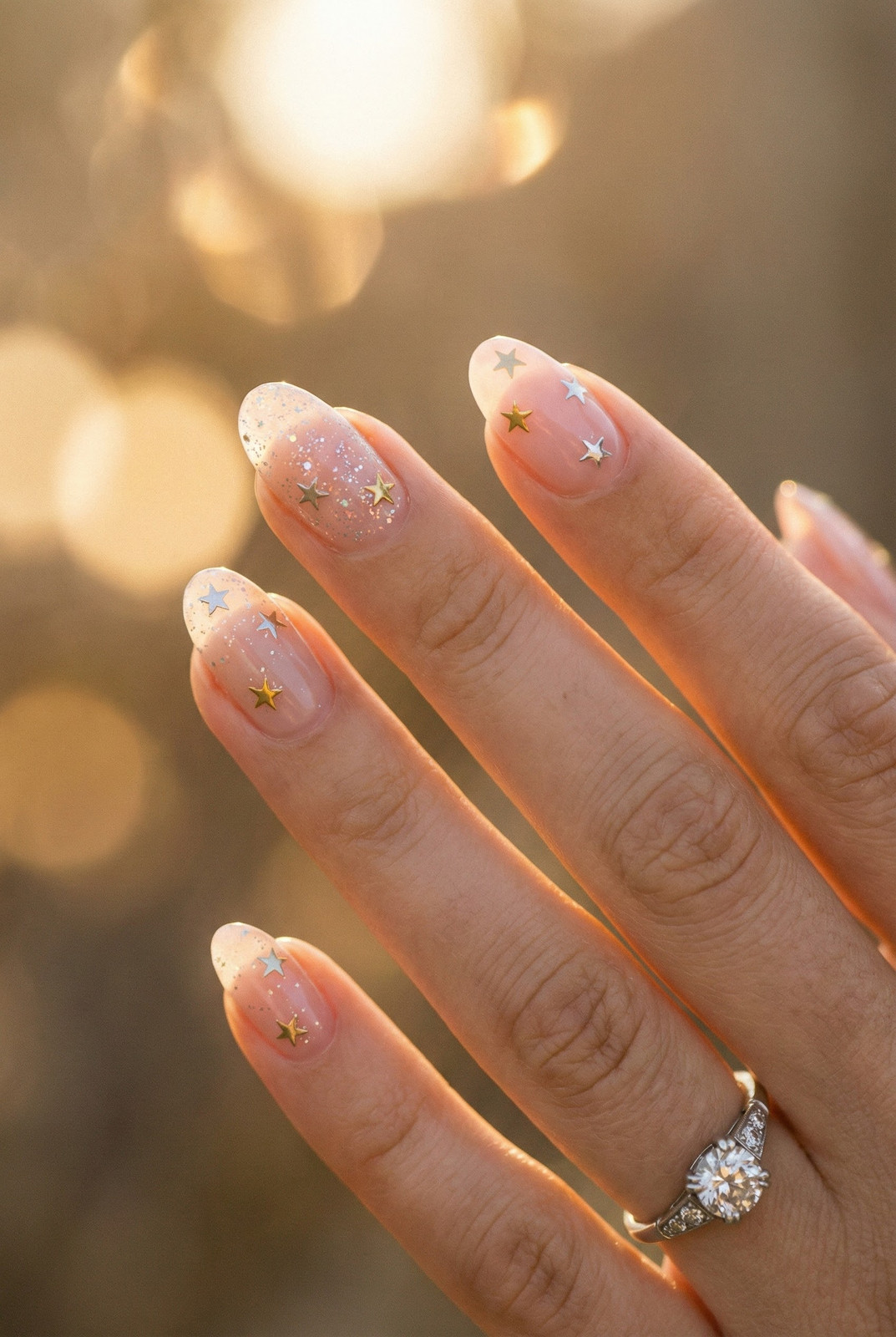 Star Decal Oval Nails — Anniversary Nails