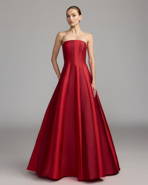 Vibrant Red Strapless Satin Ball Gown Vibrant Red Strapless Satin Ball Gown — Ball Gowns
