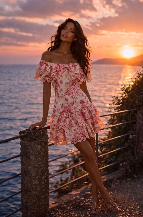 Floral Off-the-Shoulder Dress with Ruffled Lace Trim Floral Off-the-Shoulder Dress with Ruffled Lace Trim — Coquette Outfits