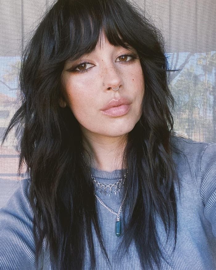 Dark Brown Shag With Subtle Highlights Dark Brown Shag With Subtle Highlights — Long Shag