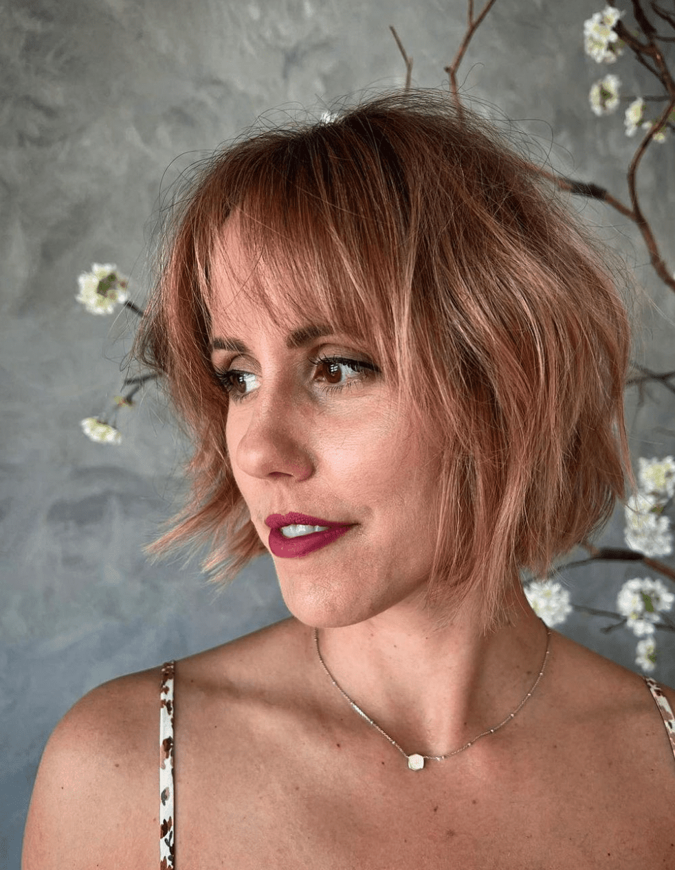 Rose Gold Bob with Choppy Bangs — Hairstyles for Thin Hair