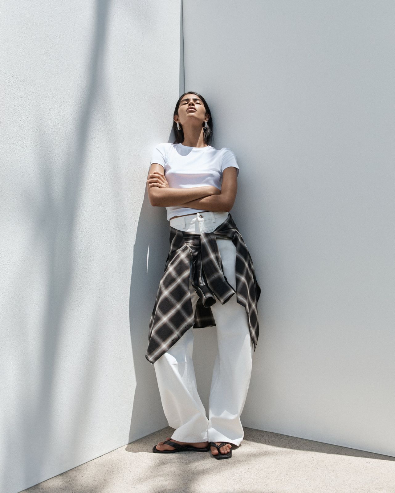 High-Waisted Trousers with a T-Shirt and Tied Shirt — Outfits for Long Torso