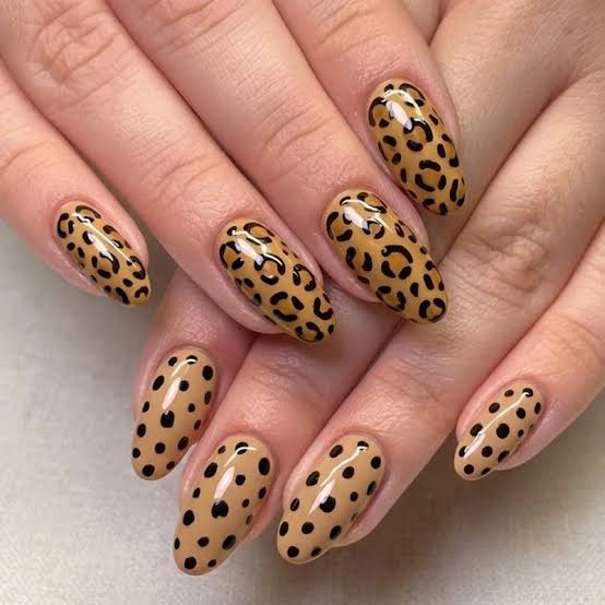 Tan Base With Black Spots Visual Idea — Animal Print Nails