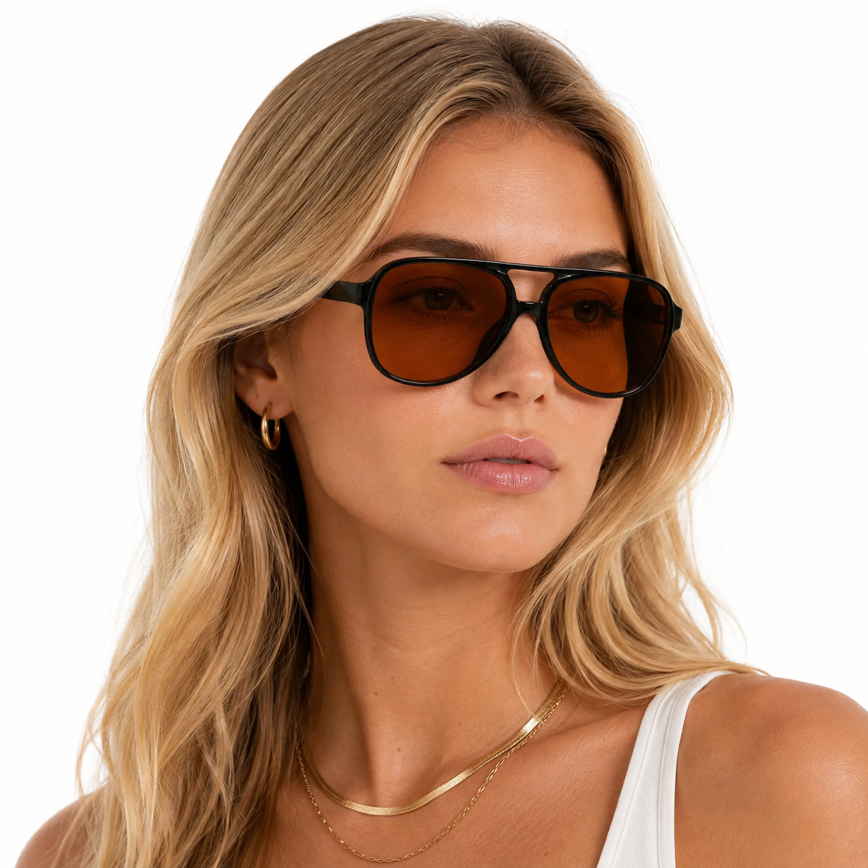 Oversized Black Aviators with Gold Jewelry — Aviator Sunglasses Women