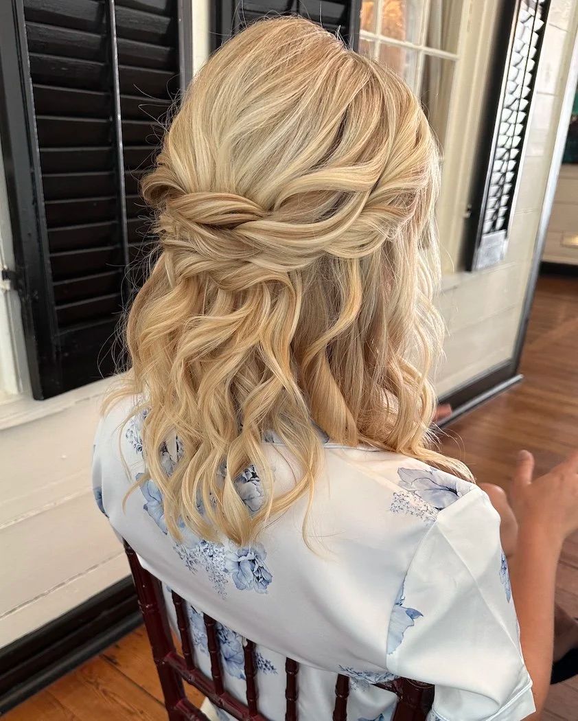 Collarbone Blonde Twisted Half Up Collarbone Blonde Twisted Half Up — Half Up Half Down Wedding Hair