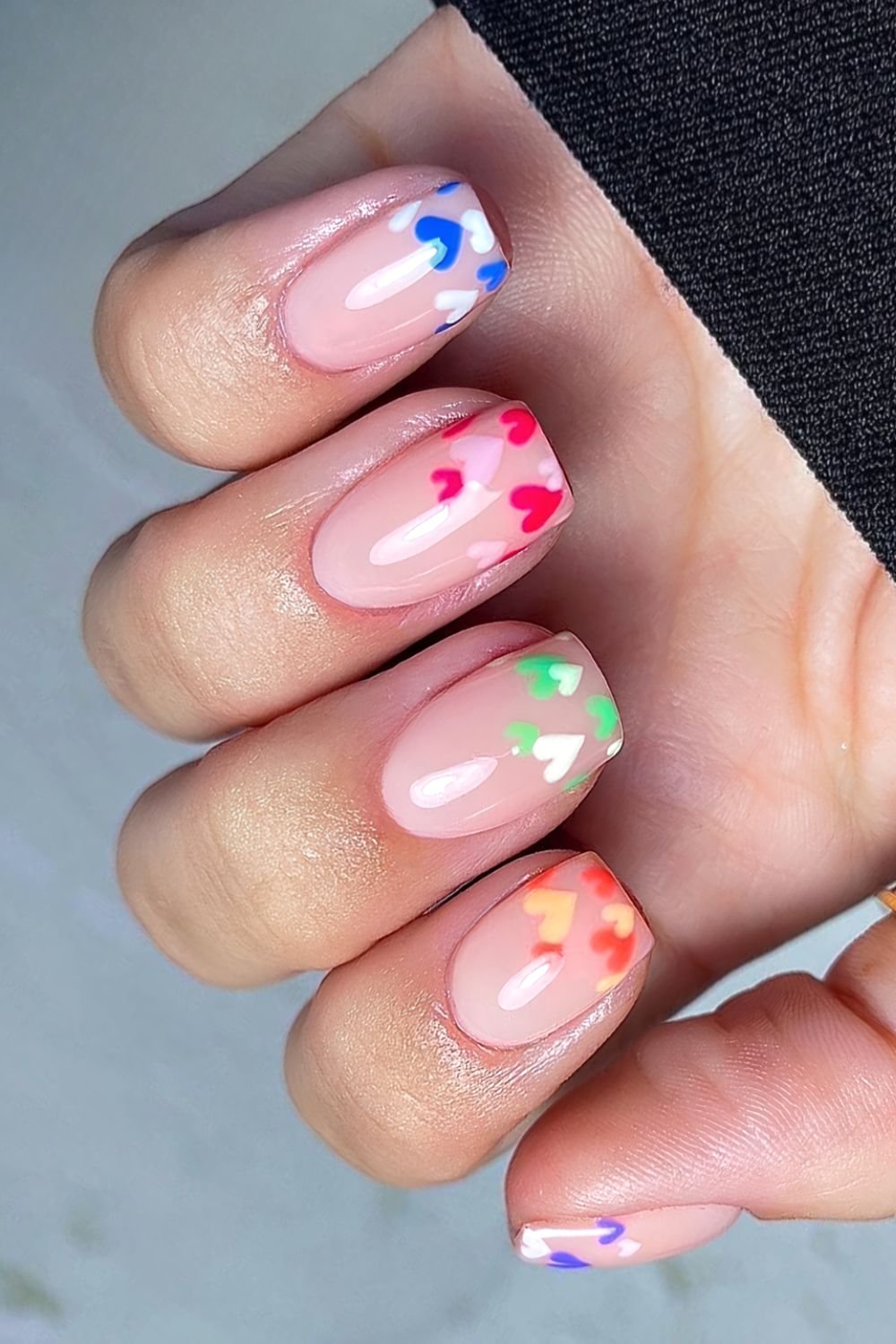Sheer Pink with Scattered Multi-Colored Hearts — Girls Trip Nails