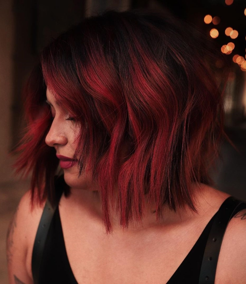 Dark Red Bob With Subtle Highlights Dark Red Bob With Subtle Highlights — Red Highlights