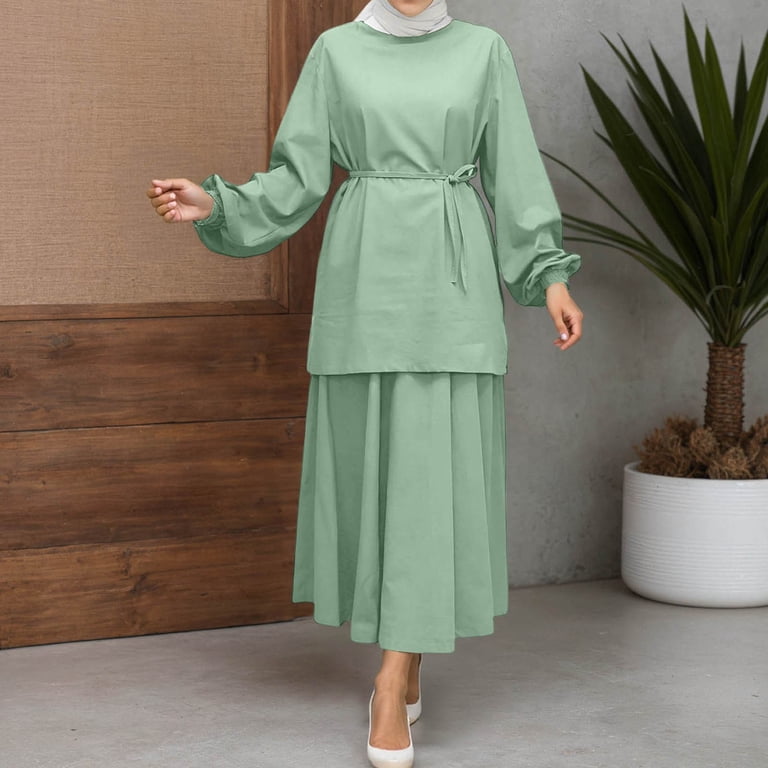 Mint Green Two-Piece Set with White Hijab for Casual Elegance Mint Green Two-Piece Set with White Hijab for Casual Elegance — Casual Hijab Outfits