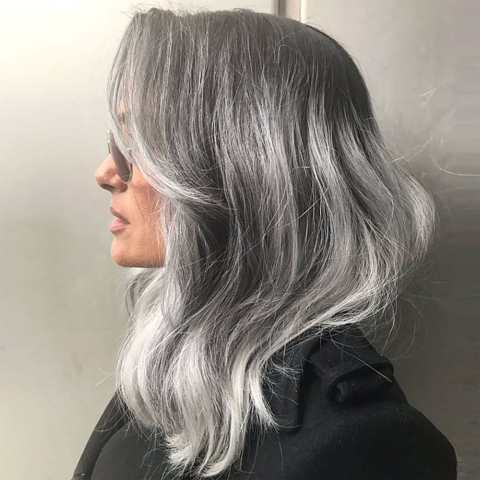 Sharp Gray Bob With Darker Roots Sharp Gray Bob With Darker Roots — Gray Natural Hair