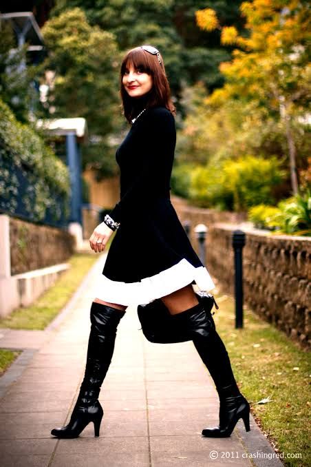 Classic Cool: Black Knit Dress with Knee-High Boots Classic Cool: Black Knit Dress with Knee-High Boots — Australia Outfits