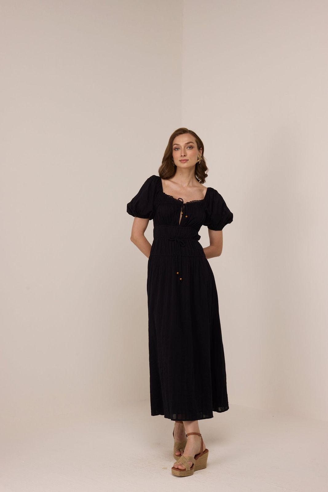 Black Textured Maxi Dress: Proportional Silhouette Black Textured Maxi Dress: Proportional Silhouette — Dresses for Tall Women