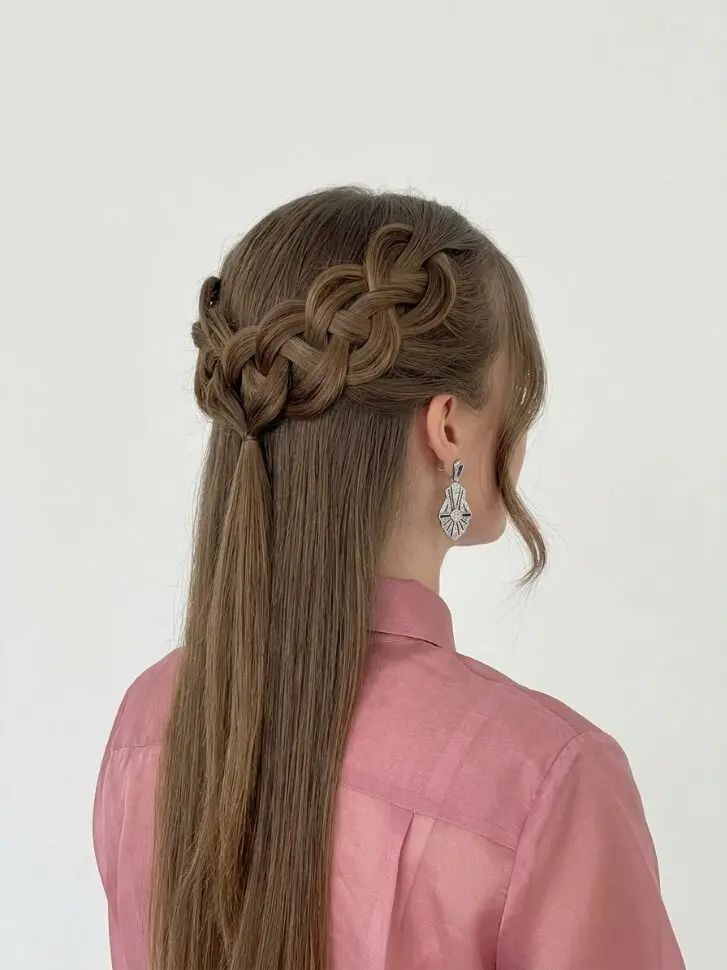 Braided Crown Detail Braided Crown Detail — Half Up Half Down Straight Hair