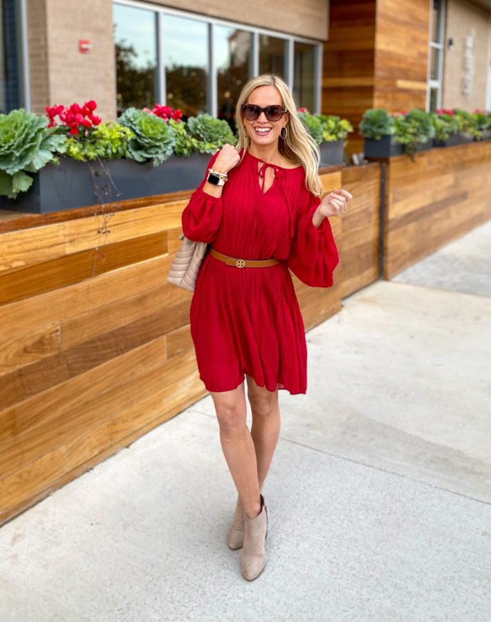Festive Red Pleated Mini Dress for Holiday Parties — Red Outfits