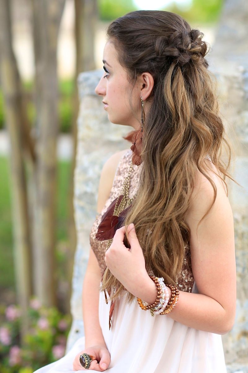 Dark Brown Side Braid Half-Up — Prom Hair Down