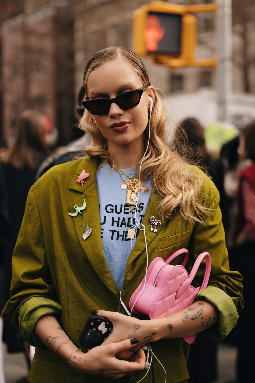 Oversized Blazer with a Collection of Whimsical Brooches Oversized Blazer with a Collection of Whimsical Brooches — Brooch Outfits