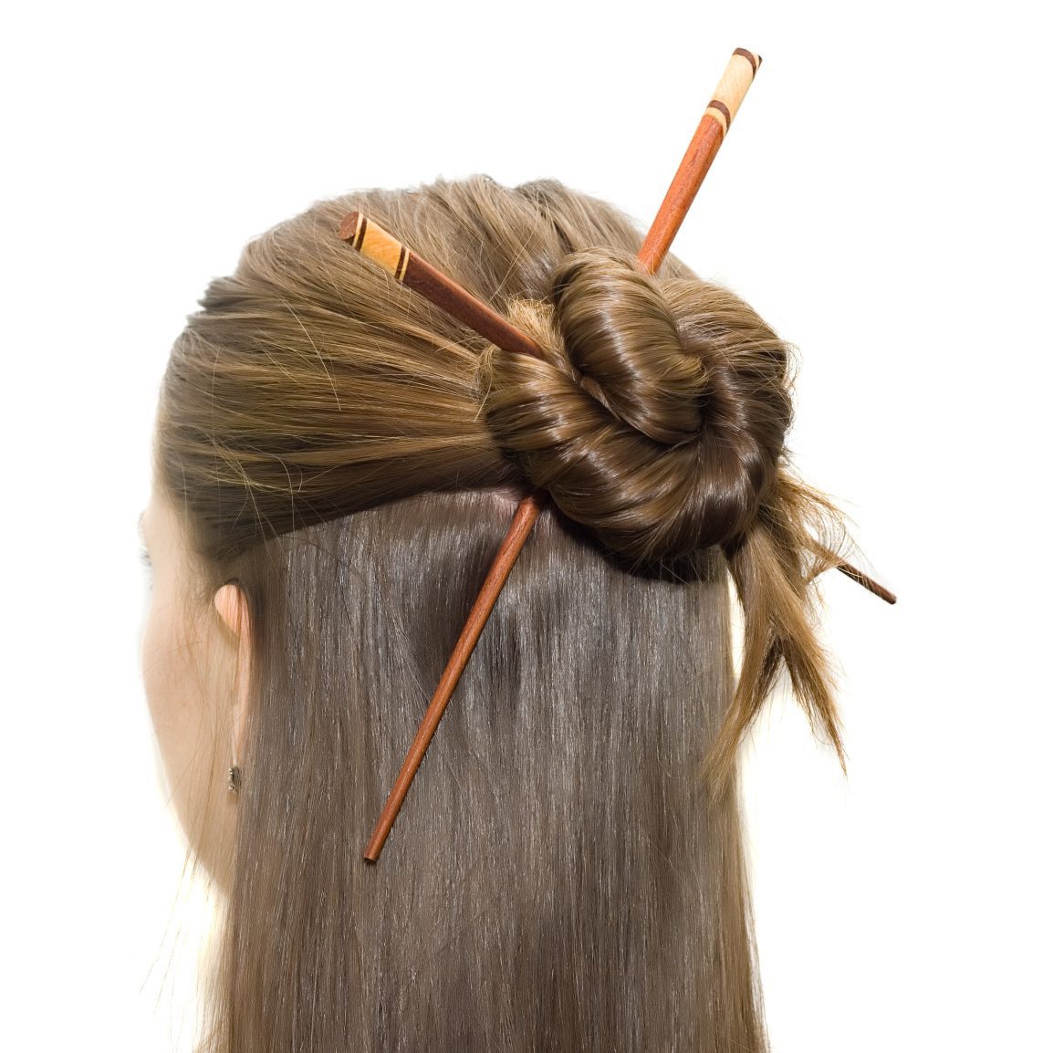 Mid-Back Bun With Wooden Sticks — Hair Stick Hairstyles