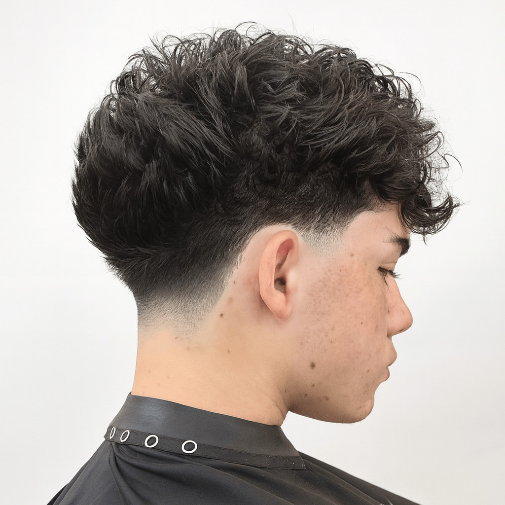 No Bangs Visual Idea — Mid Taper Fade