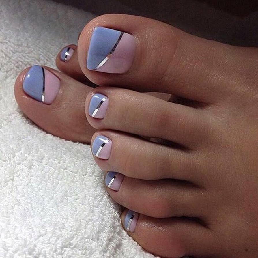 Pastel Blue Pink Silver Line Toes Pastel Blue Pink Silver Line Toes — Toe Nail Art