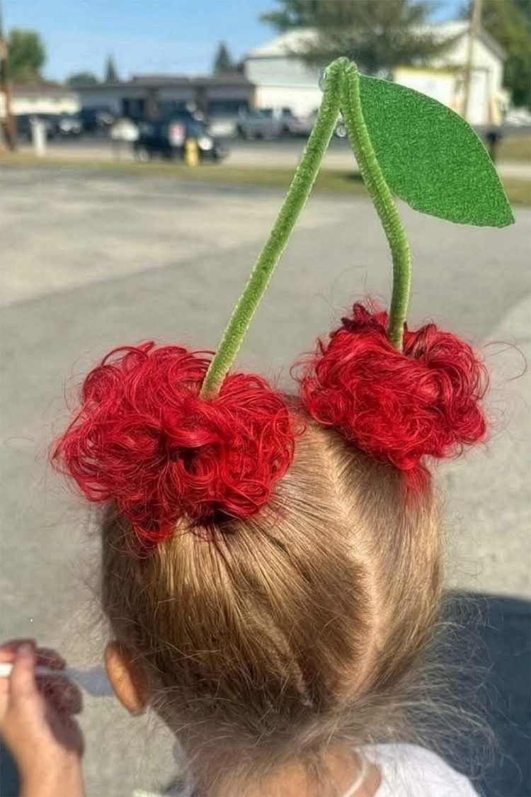 Cherry Pigtails With Balloon Stems — Wacky Hair Day Ideas