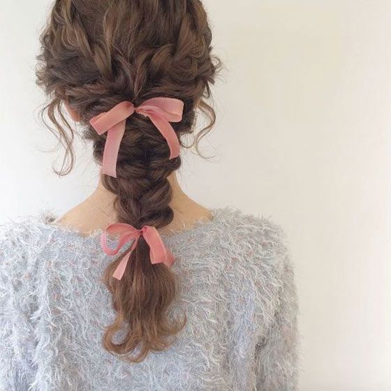 Braided Updo With Pink Bows Braided Updo With Pink Bows — Easy Hairstyles for Curly Hair
