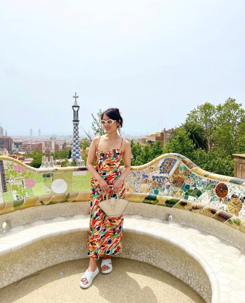 Multicolor Slip Dress and White Slides for Summer Sightseeing — Barcelona Outfits