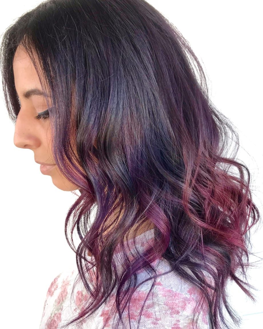 Long Layered Cut With Iridescent Red Green Blue Long Layered Cut With Iridescent Red Green Blue — Oil Slick Hair