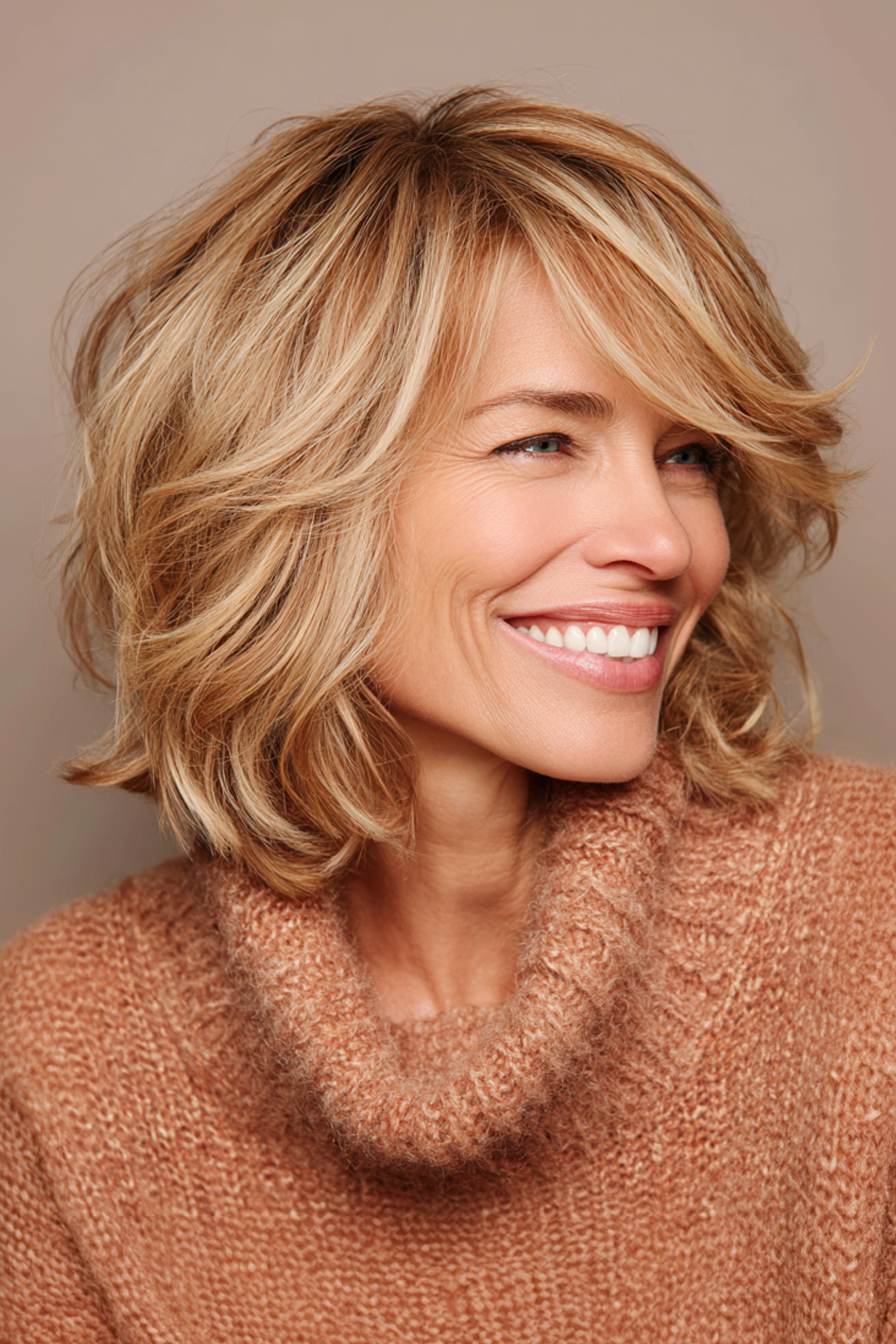 Collarbone Shag With Curtain Fringe Collarbone Shag With Curtain Fringe — Hairstyles for Women Over 50