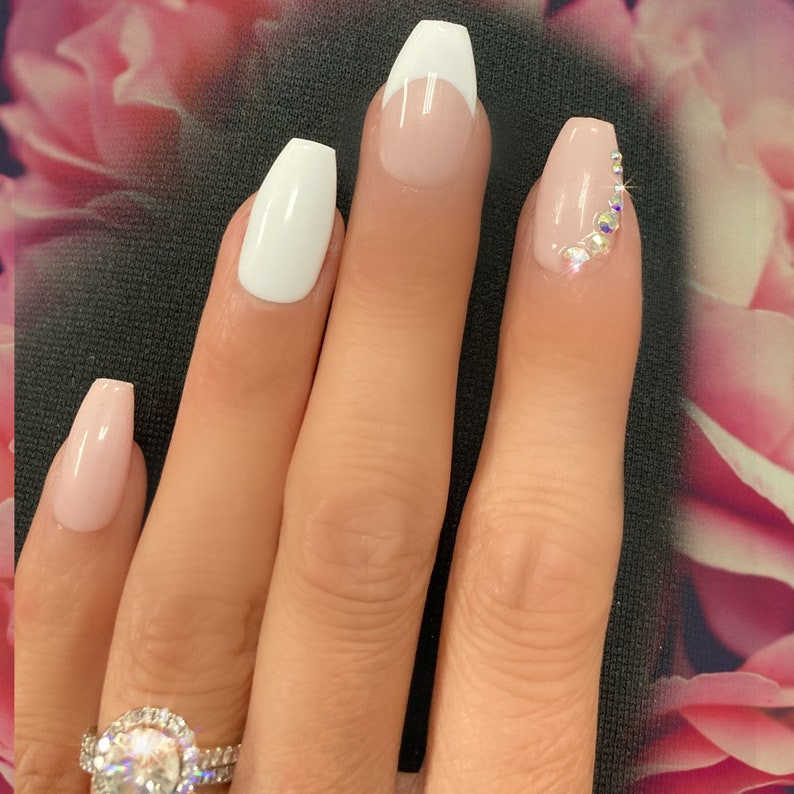Medium Coffin French with Rhinestone Medium Coffin French with Rhinestone — Bridal Shower Nails