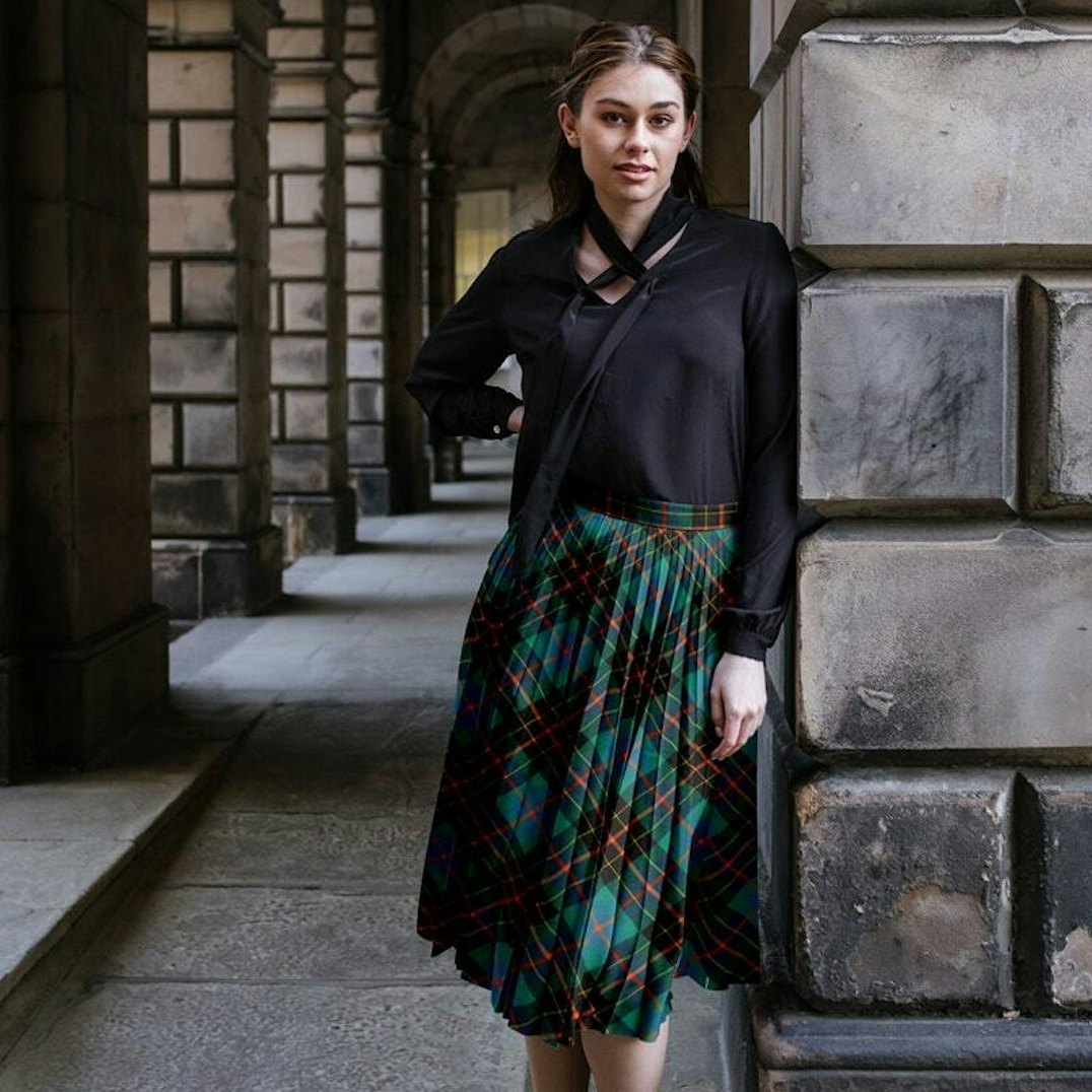 Classic Fall Style: Green Plaid Pleated Skirt with Blouse — Pleated Skirt Outfits