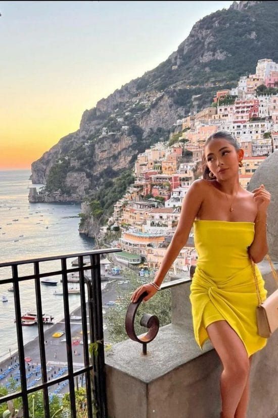 Yellow Strapless Ruched Dress for Amalfi Evenings — Amalfi Coast Outfits