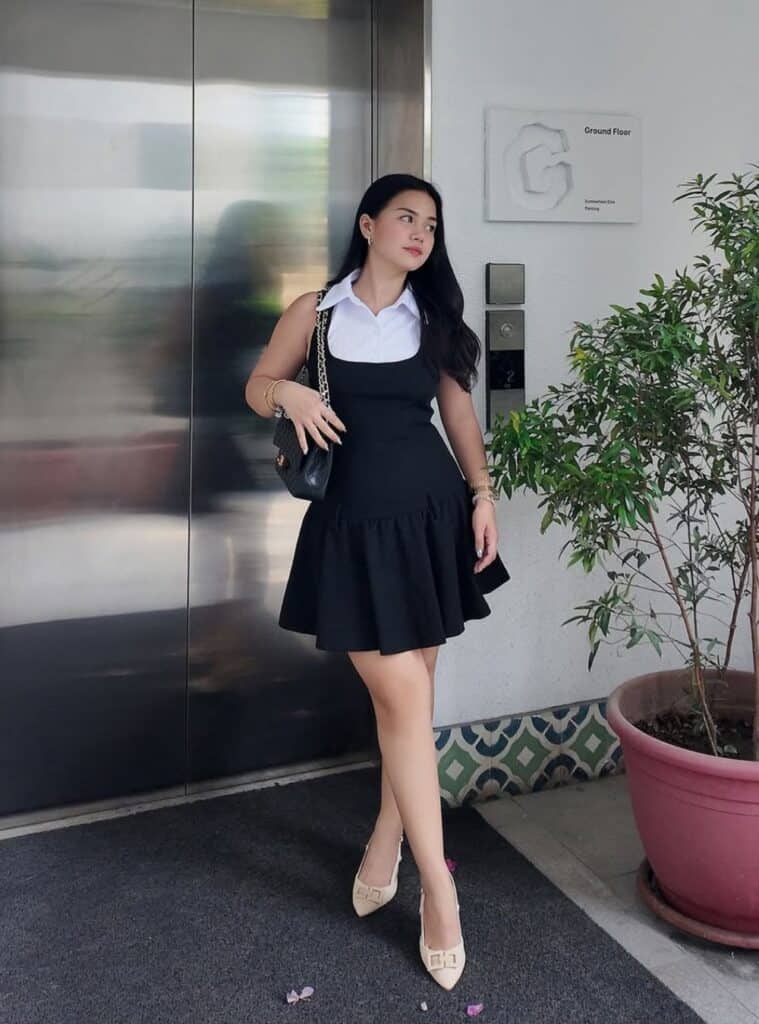 Layered Black Dress Over White Shirt for Smart Casual Layered Black Dress Over White Shirt for Smart Casual — Shein Outfits
