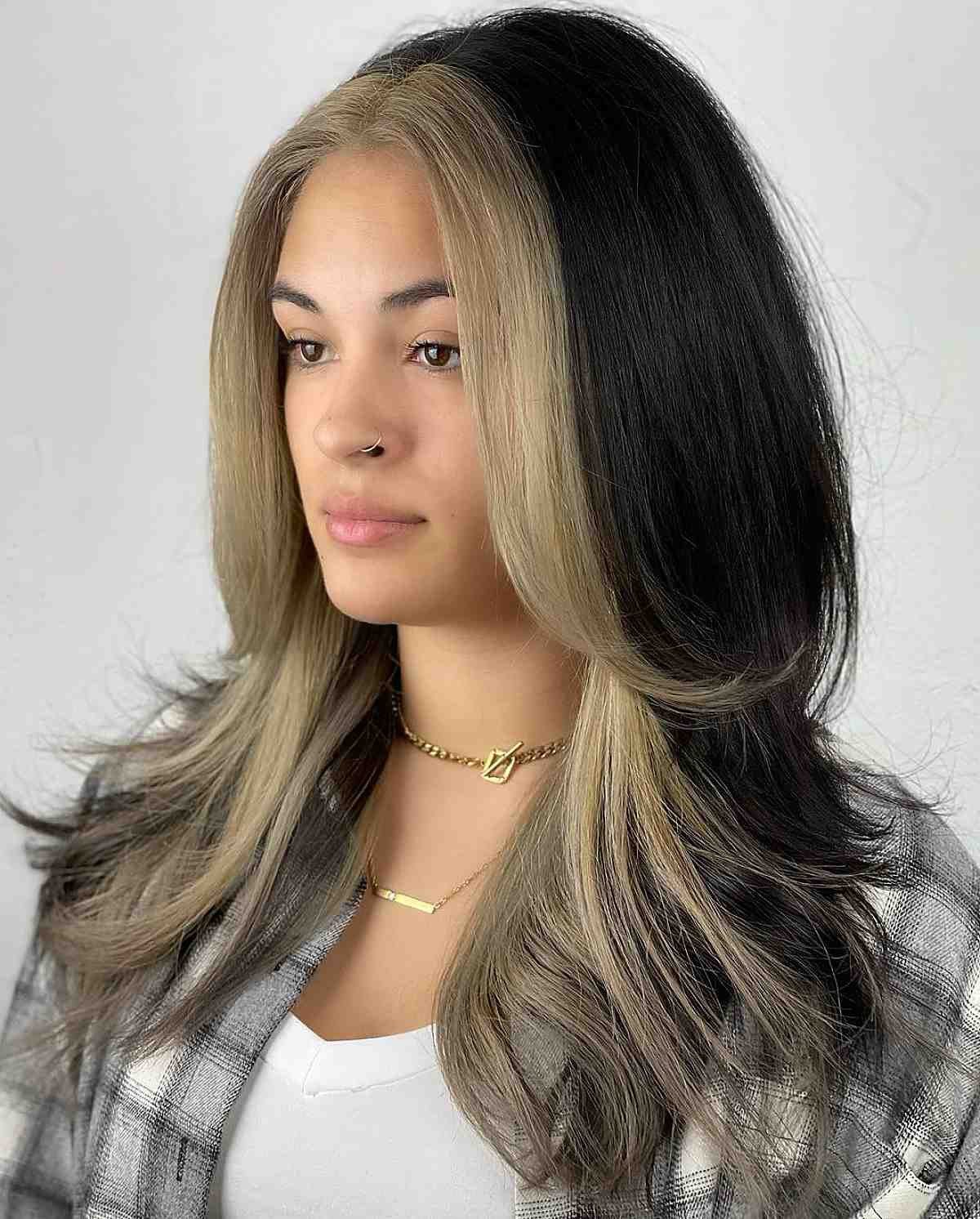 Dramatic Black with Ash Blonde Highlights Dramatic Black with Ash Blonde Highlights — Black and Blonde Hair