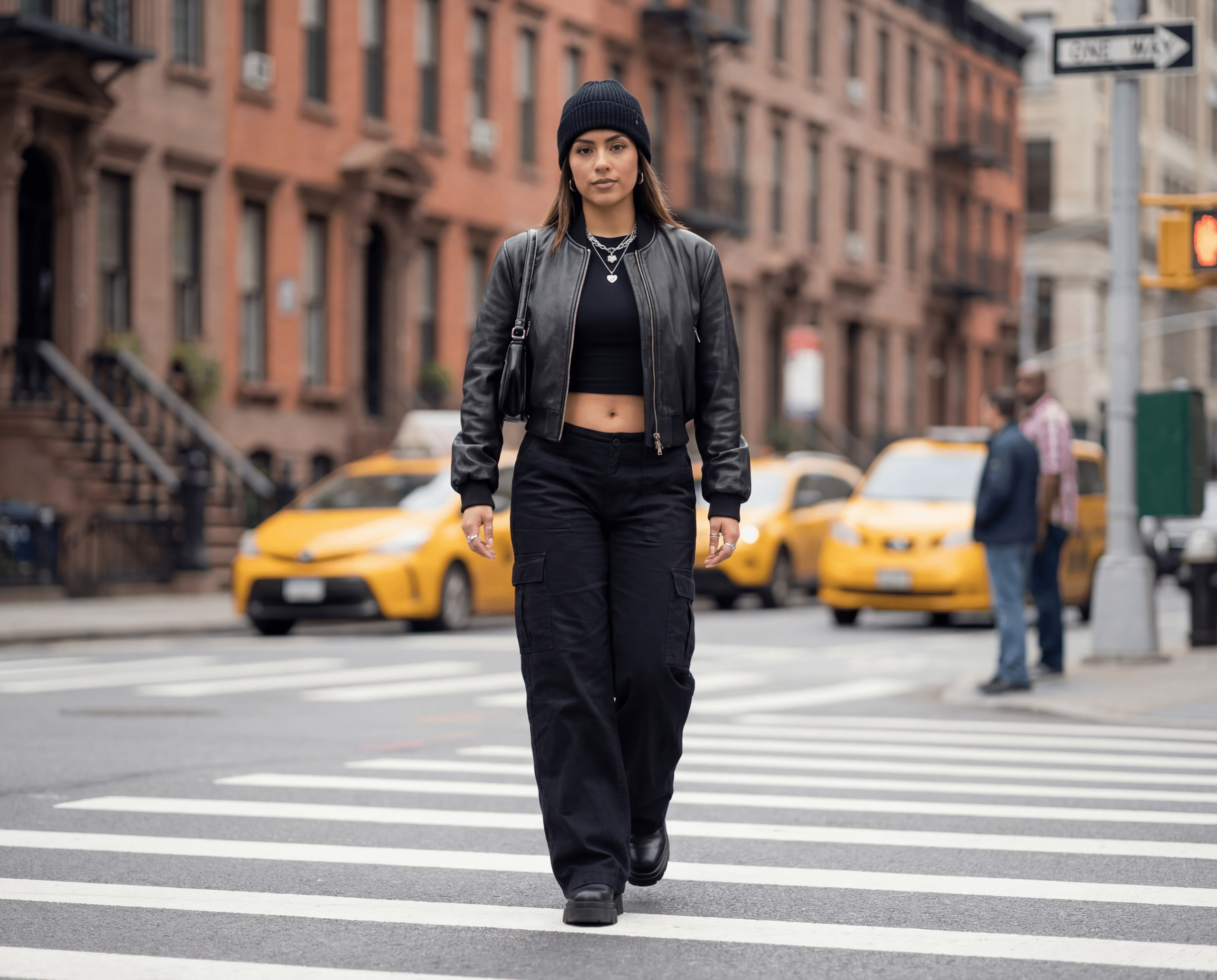 Cropped Zip-Up Top with Wide-Leg Cargo Trousers — Dark Feminine Outfits